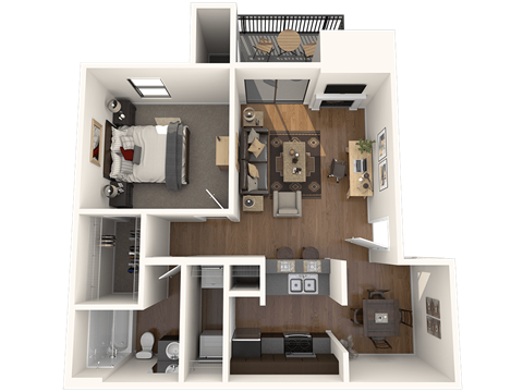 Floor plan for 1 bed, 1 bath, 660 sqft